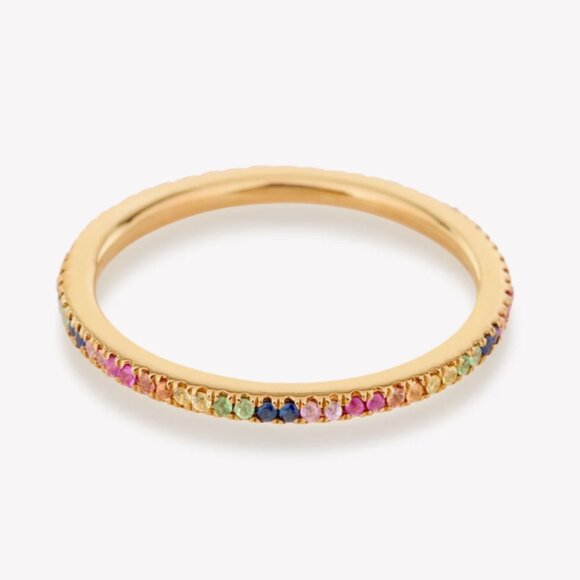Rainbow Sapphire Pave Eternity Band - size 5 - 10K Yellow Gold - Picture 1 of 7